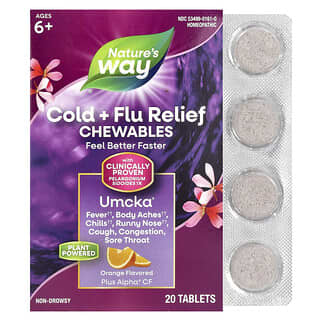 Nature's Way, Umcka®, Cold + Flu Relief Chewables, Ages 6+, Orange, 20 Tablets