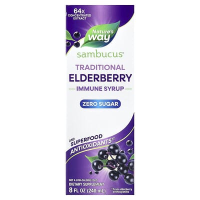 Nature's Way, Sambucus®, Traditional Immune Syrup, Zero Sugar, Elderberry, 8 fl oz (240 ml)