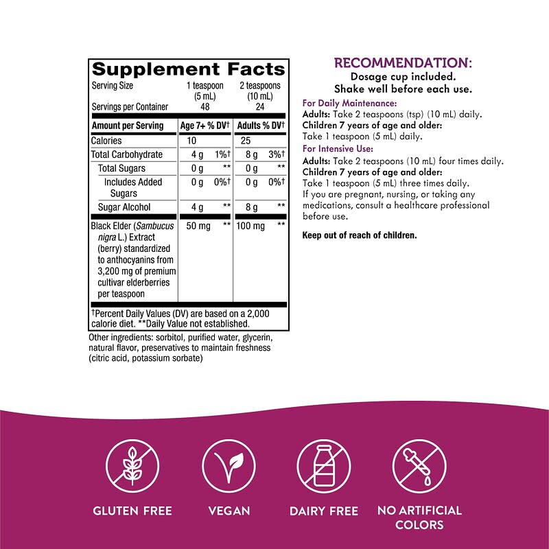 Nature's Way, Sambucus, Bayas de Saúco Estandarizadas, Sin azúcar, 8 fl oz (240 ml)