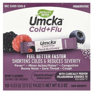 Nature's Way, Fast Actives, Umcka, средство от простуды и гриппа, с ягодным вкусом, 10 пакетиков по 0,9 г (0,03 унции)