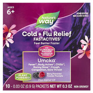 Nature's Way, Fast Actives, Umcka, Cold + Flu, Berry, 10 Packets, 0.03 oz (0.9 g) each