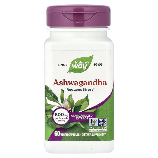 Nature's Way, 아슈와간다, 표준화된 추출물, 500mg, 베지 캡슐 60정(캡슐당 250mg)