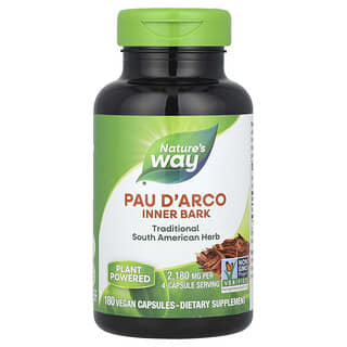 Nature's Way, Corteza interna de pau d'arco, 2180 mg, 180 cápsulas veganas (545 mg por cápsula)