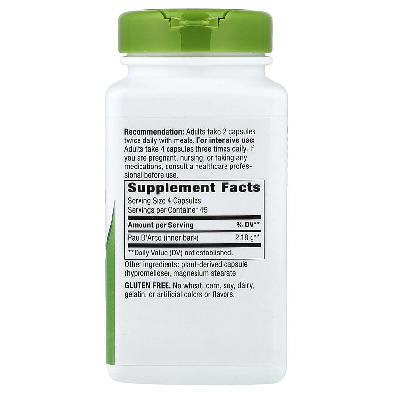 Pau D'Arco（ポーダルコ）内樹皮、ヴィーガンカプセル180粒（1粒あたり