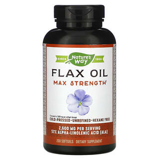 Nature's Way, Flax Oil, Max Strength, 1,300 mg, 200 Softgels