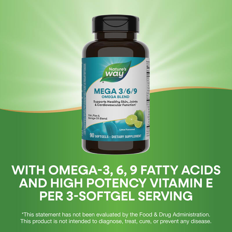 Mega 3/6/9, Omega Blend, Lime, 90 Softgels
