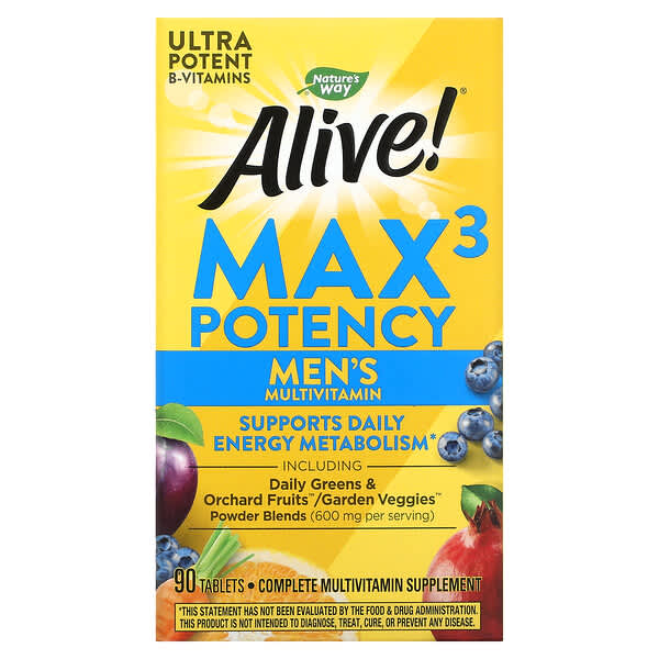 Nature's Way‏, Alive!‎ Max3 Potency, מולטי-ויטמין לגברים, 90 טבליות
