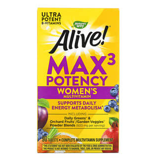 Nature's Way, Alive! Max3 Potency, Suplemento multivitamínico para mujeres, 90 comprimidos
