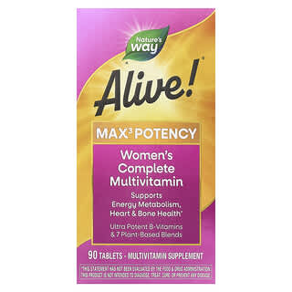 Nature's Way, Alive! Max3 Potency, Suplemento multivitamínico para mujeres, 90 comprimidos