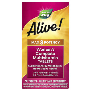 ناتشرز واي‏, Alive!‎ Max3 Potency ، متعدد الفيتامينات للنساء ، 90 قرصًا