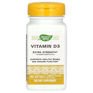 Nature's Way, Vitamine D3, Extrapuissante, 50 µg (2000 UI), 240 capsules à enveloppe molle