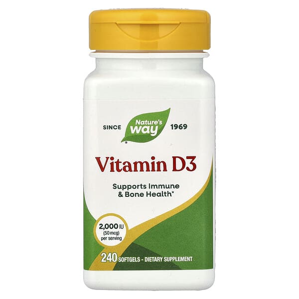 Nature's Way, Vitamina D3, 50 mcg (2000 UI), 240 cápsulas blandas