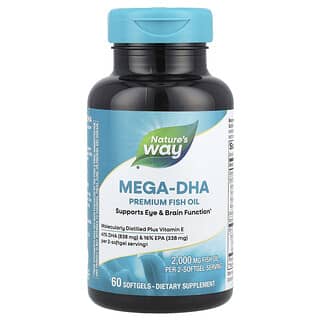 Nature's Way, Olio di pesce premium Mega-DHA, 2.000 mg, 60 capsule molli (1.000 mg per capsula molle)