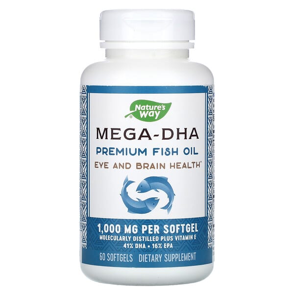 Nature's Way, Mega-DHA Premium Fish Oil, Fischöl in Premiumqualität mit DHA, 1.000 mg, 60 Weichkapseln