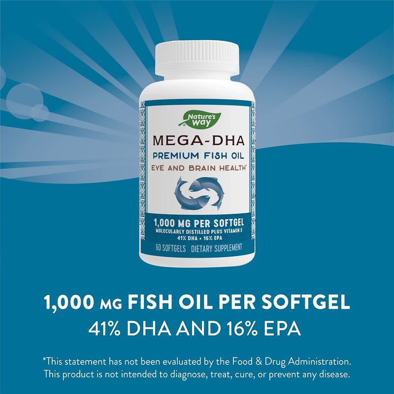 Nature's Way, Mega-DHA Premium Fish Oil, Fischöl in Premiumqualität mit DHA, 1.000 mg, 60 Weichkapseln