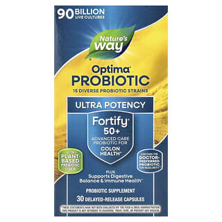 Nature's Way, Fortify Optima, Probiótico + Prebióticos para Mais de 50 Anos, Cuidado Avançado, 90 Bilhões de UFCs, 30 Cápsulas de Liberação Retardada