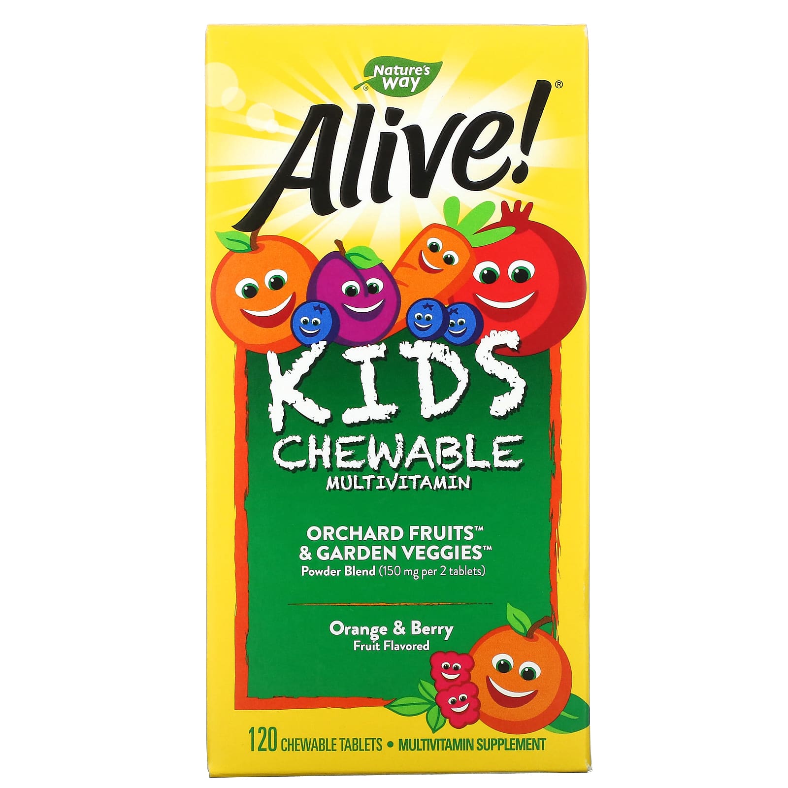 Nature's Way, Alive!（アライブ！）子ども用チュアブルマルチビタミン、オレンジ＋ベリーフルーツ味、チュアブルタブレット