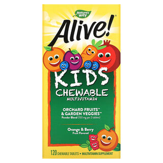 Nature's Way, Alive!（アライブ！）子ども用チュアブルマルチビタミン、オレンジ＋ベリーフルーツ味、チュアブルタブレット120粒