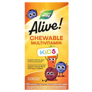 Nature's Way, Alive! Multivitamin Kunyah untuk Anak-Anak, Rasa Jeruk & Beri, 120 Tablet Kunyah