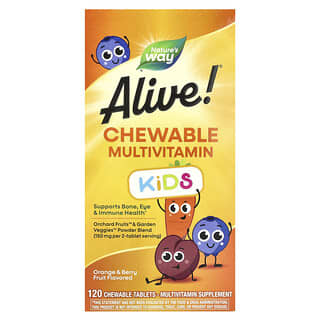 Nature's Way, Alive!® Kids, Multivitamínico Mastigável, a Partir de 2 Anos de Idade, Laranja e Frutos Silvestres, 120 Comprimidos Mastigáveis