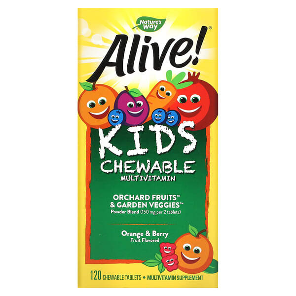 Nature's Way, Alive! жувальні мультивітаміни для дітей, зі смаком апельсина та ягід, 120 жувальних таблеток