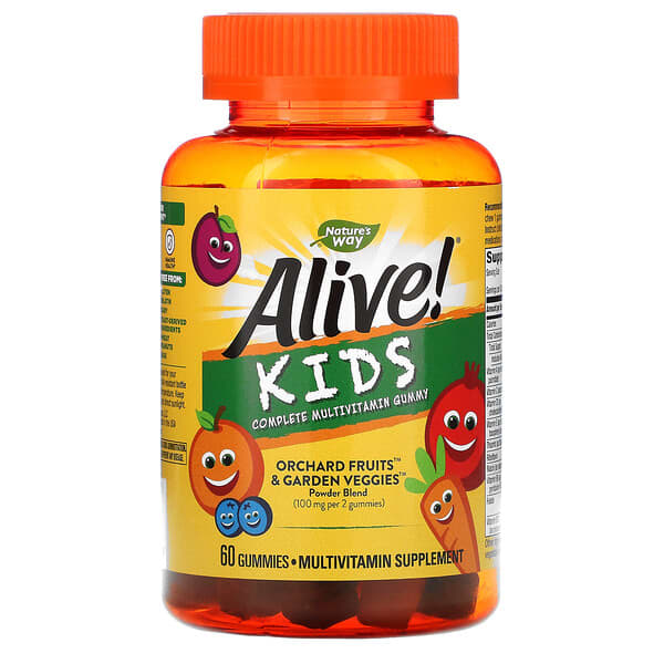 ناتشرز واي‏, Alive! فيتامينات متعددة كاملة للأطفال، بنكهات الكرز والبرتقال والعنب، 60 علكة