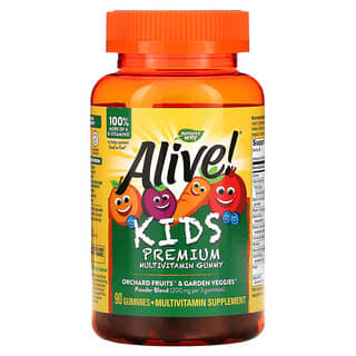 Nature's Way, Alive!, мультивітаміни преміальної якості для дітей, вишня, апельсин і виноград, 90 жувальних таблеток