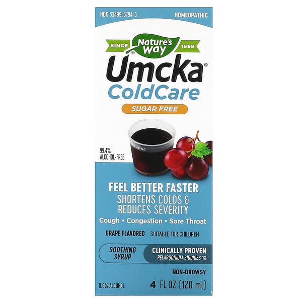 Nature's Way, ウムカ（Umcka）コールドケア（風邪に）、鎮静シロップ、砂糖不使用、グレープ味、4 oz (120 ml)