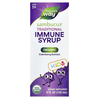 Nature's Way, Sambucus® för barn, ekologisk traditionell immunsirap, åldrarna 1+, 25 mg, 4 fl oz (120 ml)