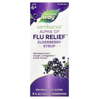 Nature's Way, Sambucus®, Jarabe para aliviar la gripe Alpha® CF, 6 años en adelante, Saúco, 120 ml (4 oz. líq.)