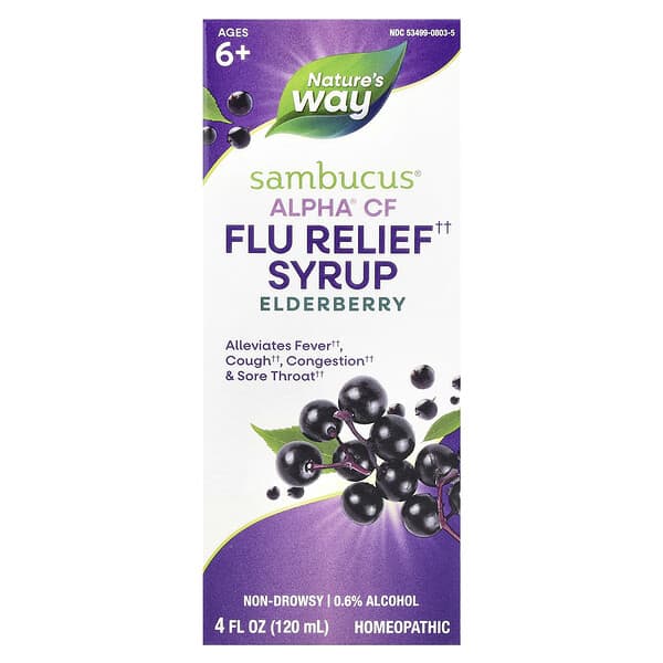 Sambucus®, Alpha® CF Flu Relief Syrup, Ages 6+, Elderberry, 4 fl oz (120 ml)
