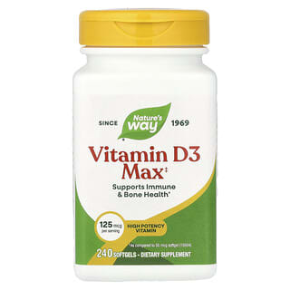 Nature's Way, Vitamín D3 Max, 125 μg (5 000 IU), 240 měkkých kapslí