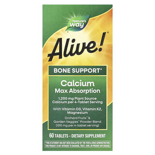 Nature's Way, Alive!, Calcium de máxima absorción, 1200 mg, 60 comprimidos (300 mg por comprimido)