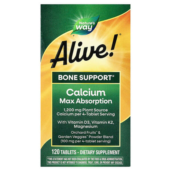 Nature's Way, Alive!, Calcium, Máxima absorción, 120 comprimidos