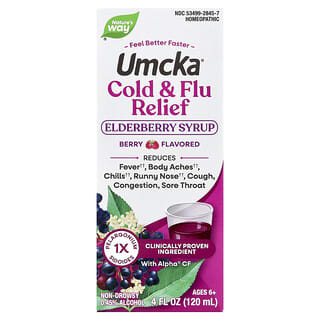Nature's Way, Cold + Flu Relief Syrup, Elderberry, Umcka®, Ages 6+, Berry, 4 fl oz (120 ml)