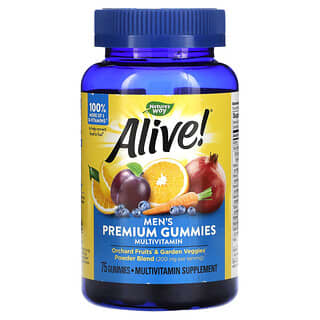Nature's Way, Alive! полный комплекс мультивитаминов премиального качества для мужчин, со вкусом апельсина, винограда и вишни, 75 жевательных конфет