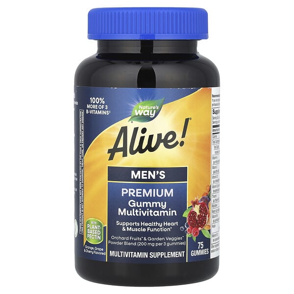 Nature's Way Alive!® Men's Premium Gummy Multivitamin, Orange, Grape & Cherry, 75 Gummies