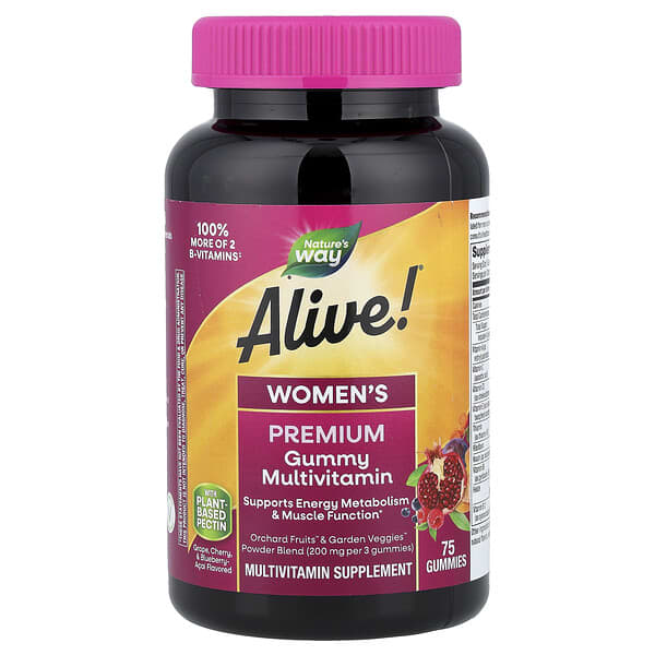 Nature's Way, Alive! Women's Premium Gummy Multivitamin, Grape, Cherry & Blueberry Acai, 75 Gummies — product photo 1