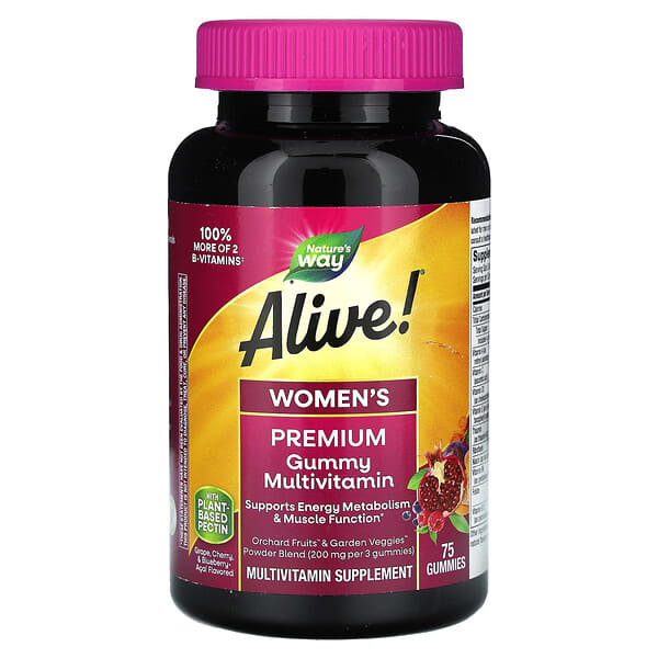 ناتشرز واي‏, Alive! أقراص للمضغ ممتازة للنساء، فيتامينات متعددة، عنب وكرز وتوت أزرق وآساي، 75 قرصًا للمضغ