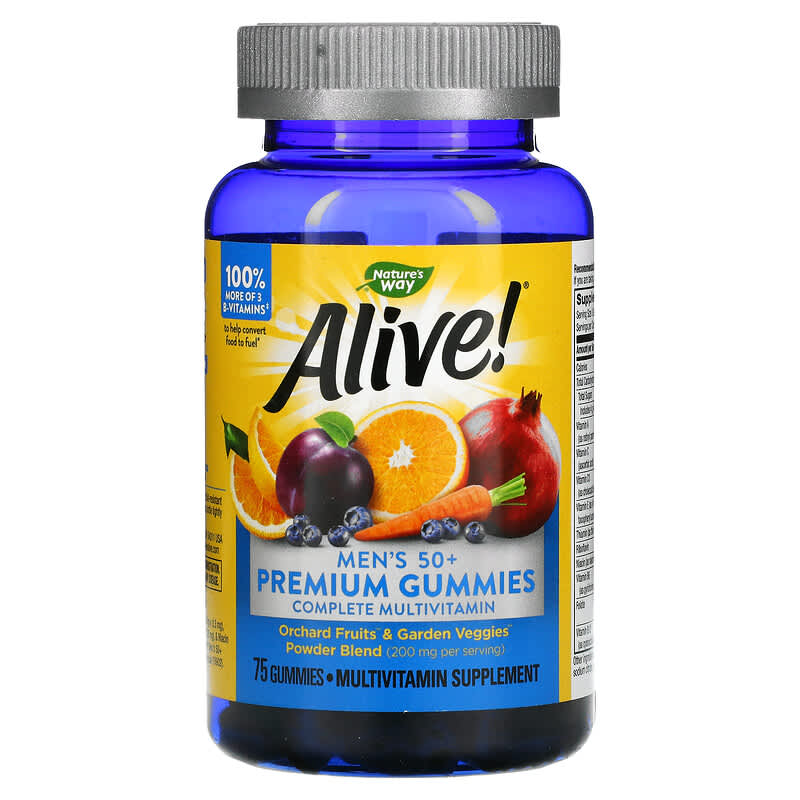 Alive! Gommes premium pour hommes de 50 ans et plus, Multivitamines  complètes, Orange, raisin et cerise