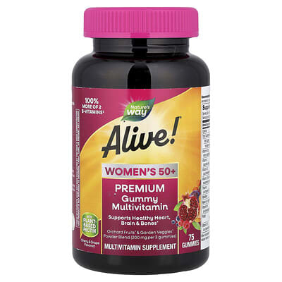 Nature's Way, Alive!®, Premium Gummy Multivitamins for Women 50+, Cherry & Grape Flavor, 75 Gummies