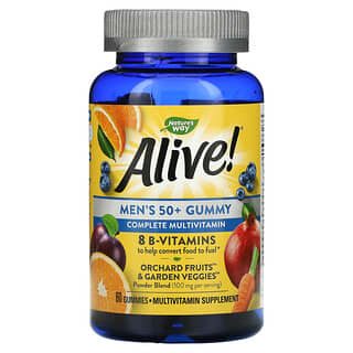 Nature's Way, Alive! Men's 50+ vitaminas de gomita, increíbles sabores frutales, contiene 60 gomitas