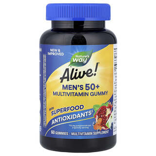ناتشرز واي‏, Alive!‎ علكة فيتامينات متعددة للرجال +50 ، نكهات الفواكه ، 60 علكة