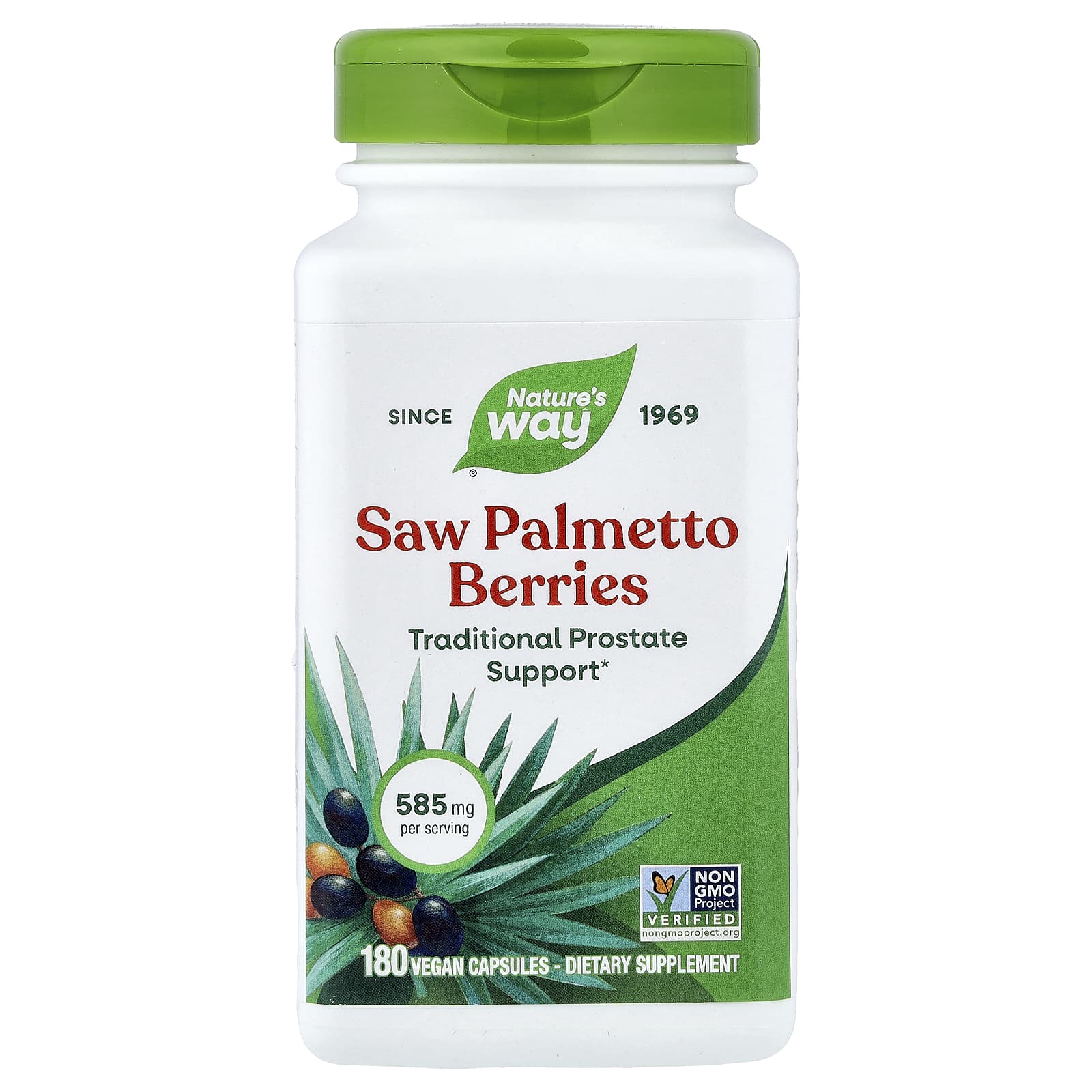 Bayas de palma enana americana, 585 mg, 180 cápsulas veganas
