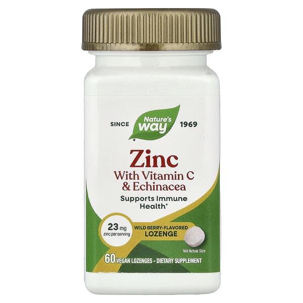 Zinc With Vitamin C & Echinacea, Wild Berry, 60 Vegan Lozenges