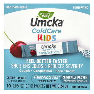 Nature's Way, Umcka, Kids ColdCare, FastActives, For Ages 6 and UP, Cherry, 10 Powder Packets, 0.024 oz (0.7 g) Each