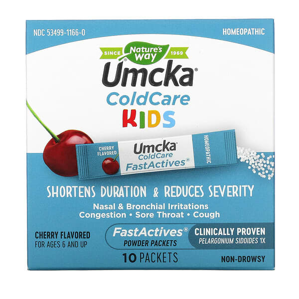 Nature's Way, Umcka, ColdCare Kids, FastActives, For Ages 6 and Up, Cherry Flavored, , 10 Powder Packets