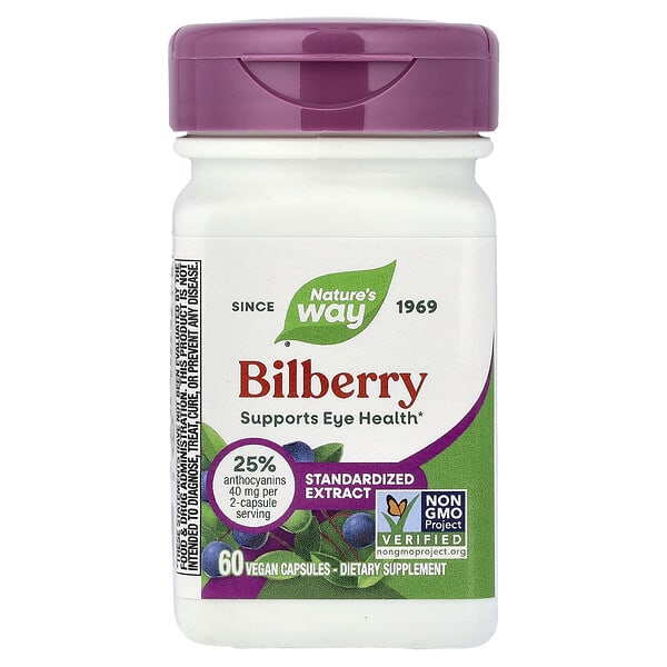 Nature's Way Bilberry, Standardized Extract, 60 Vegan Capsules
