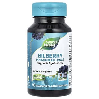 Nature's Way, Bilberry Premium Extract, hochwertiger Heidelbeerextrakt, 90 vegane Kapseln