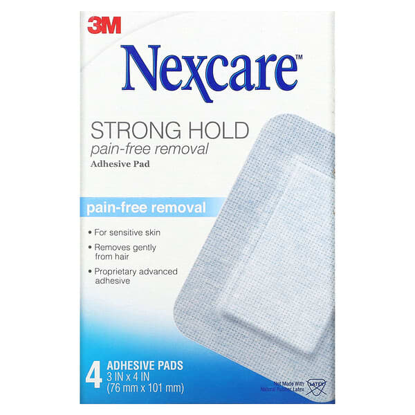 Nexcare, Strong Hold Pain-Free Removal Adhesive Pad, 4 Adhesive Pads